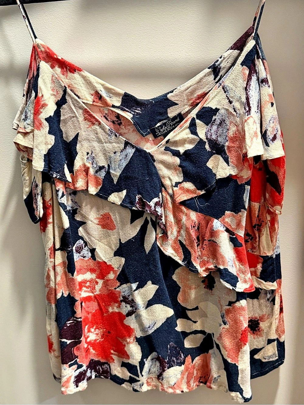 Lucky Brand Floral Ruffle Cami in Blue & Red